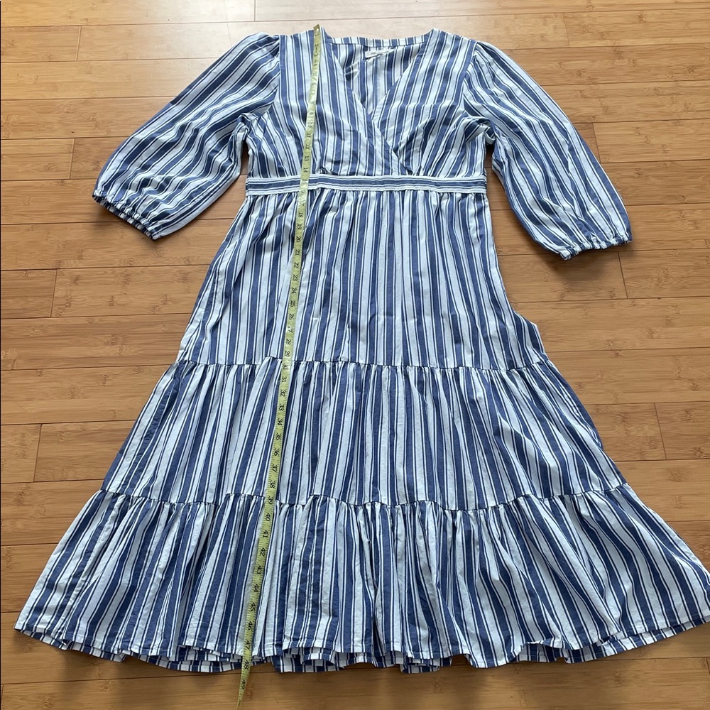 Madewell Midi Maxi Dress Size 14 Ava Blue White Striped Ruffle Tiered V Neck - Picture 15 of 16